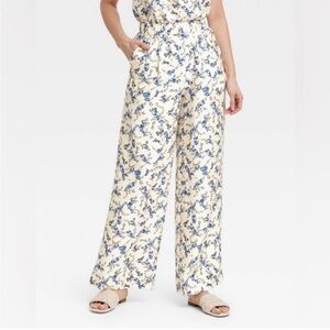 A New Day - Cream Floral Wide Leg Pants